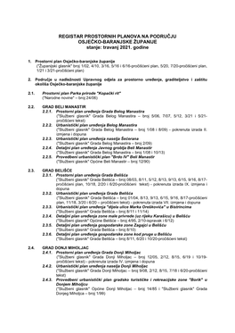 REGISTAR PROSTORNIH PLANOVA NA PODRUČJU OSJEČKO-BARANJSKE ŽUPANIJE Stanje: Travanj 2021
