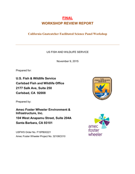 Final Summary Report for California Gnatcatcher Science Panel Workshop