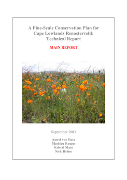 A Fine-Scale Conservation Plan for Cape Lowlands Renosterveld: Technical Report