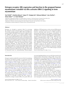 Estrogen Receptor (ER) Expression and Function in the Pregnant Human Myometrium: Estradiol Via Era Activates ERK1/2 Signaling in Term Myometrium