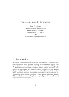 An Octonion Model for Physics