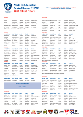 North East Australian Football League (NEAFL) 2014 Official Fixture