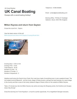 Milton Keynes and Return from Gayton
