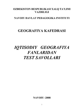 Iqtisodiy Geografiya Fanlaridan Test Savollari