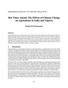 The Effects of Climate Change on Agriculture in India and Nigeria