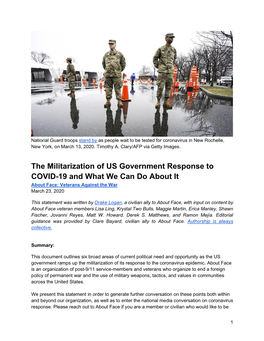 The Militarization of US Government Response to COVID-19 and What We Can Do About It About Face: Veterans Against the War March 23, 2020