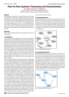 Peer-To-Peer Systems: Taxonomy and Characteristics 1B