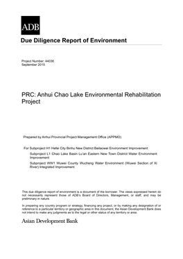 PRC: Anhui Chao Lake Environmental Rehabilitation Project