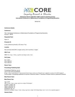 Submission Data for 2020-2021 CORE Conference Ranking Process International Conference on Mathematical Foundations of Programming Semantics