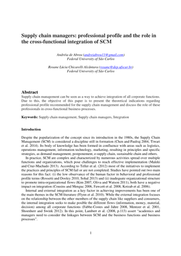 Professional Profile and the Role in the Cross-Functional Integration of SCM