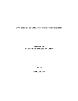 Law Reform Commission of British Columbia Report on Floating Charges