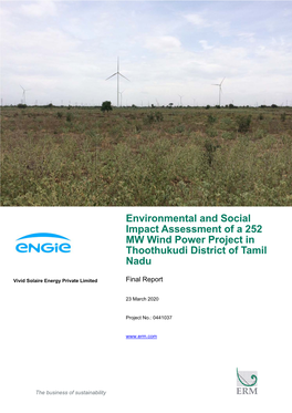 Environmental and Social Impact Assessment of a 252 MW Wind Power Project in Thoothukudi District of Tamil Nadu