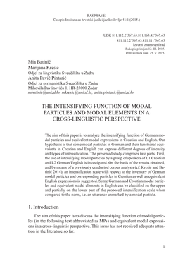 The Intensifying Function of Modal Particles and Modal Elements in a Cross-Linguistic Perspective