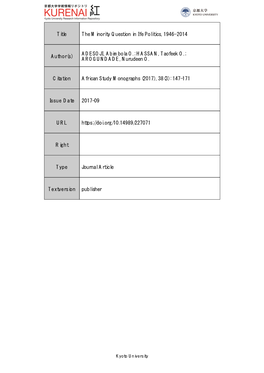 Title the Minority Question in Ife Politics, 1946‒2014 Author(S