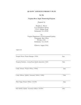 Virginia USGS River Input Monitoring QA Project Plan