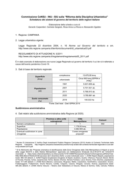 INU - SIU Sulla “Riforma Della Disciplina Urbanistica” Schedatura Dei Sistemi Di Governo Del Territorio Delle Regioni Italiane