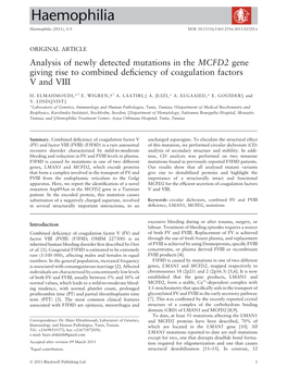 Analysis of Newly Detected Mutations in the MCFD2 Gene Giving Rise to Combined Deﬁciency of Coagulation Factors V and VIII