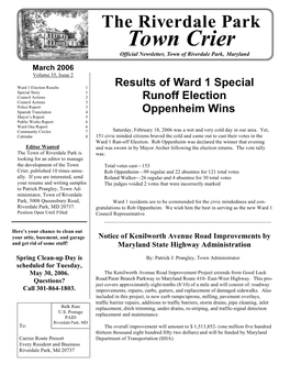 Town Crier Official Newsletter, Town of Riverdale Park, Maryland