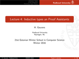 Inductive Types an Proof Assistants