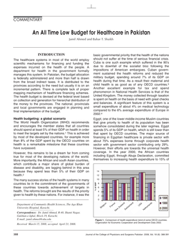 An All Time Low Budget for Healthcare in Pakistan Jamil Ahmed and Babar T