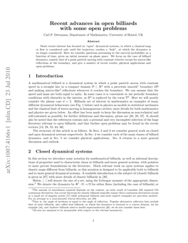 Recent Advances in Open Billiards with Some Open Problems Carl P