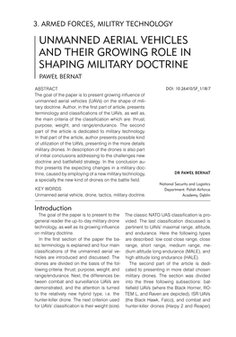 Unmanned Aerial Vehicles and Their Growing Role in Shaping Military Doctrine Paweł Bernat