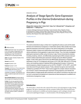 Analysis of Stage-Specific Gene Expression Profiles in the Uterine Endometrium During Pregnancy in Pigs