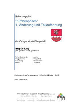 "Kirchenpösch" 1. Änderung Und Teilaufhebung