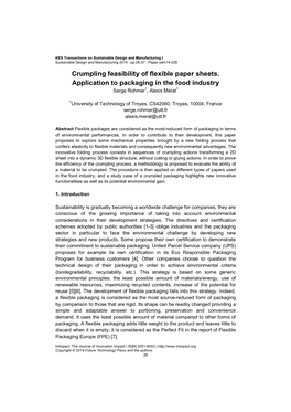 Crumpling Feasibility of Flexible Paper Sheets. Application to Packaging in the Food Industry Serge Rohmer1, Alexis Mérat1