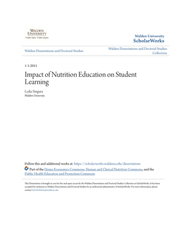 Impact of Nutrition Education on Student Learning Lydia Singura Walden University