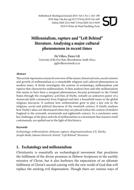 Millennialism, Rapture and “Left Behind” Literature. Analysing a Major Cultural Phenomenon in Recent Times