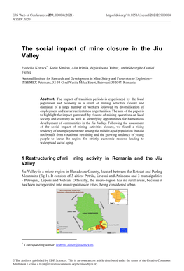 The Social Impact of Mine Closure in the Jiu Valley