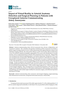 Impact of Virtual Reality in Arterial Anatomy Detection and Surgical Planning in Patients with Unruptured Anterior Communicating Artery Aneurysms