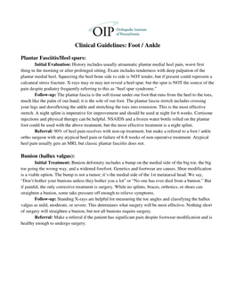 Clinical Guidelines: Foot / Ankle