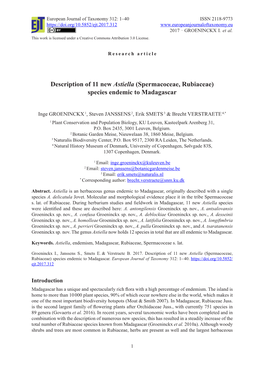 Description of 11 New Astiella (Spermacoceae, Rubiaceae) Species Endemic to Madagascar