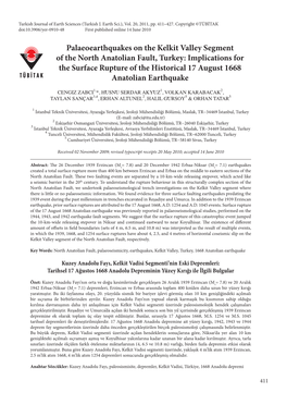 Palaeoearthquakes on the Kelkit Valley Segment of the North Anatolian Fault, Turkey