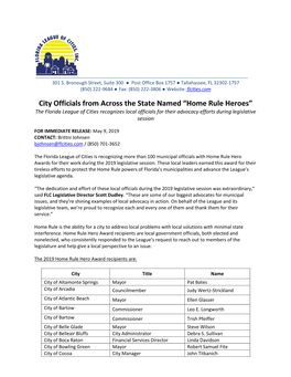 City Officials from Across the State Named “Home Rule Heroes”