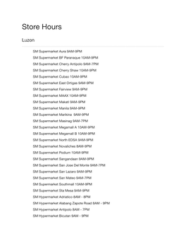 SM MARKETS STORE HOURS Aug 2021