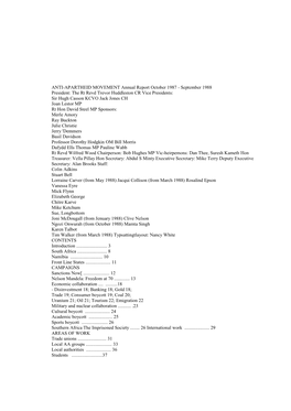 ANTI-APARTHEID MOVEMENT Annual Report October 1987
