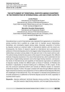 The Settlement of Territorial Disputes Among Countries in the Perspective of International Law and Other Aspects