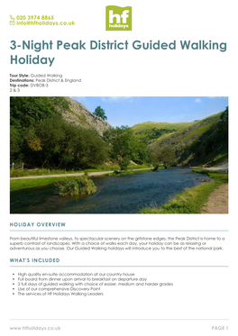 3-Night Peak District Guided Walking Holiday