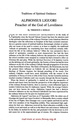 ALPHONSUS LIGUORI Preacher of the God of Loveliness
