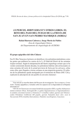 Lupercos, Hirpi Sorani Y Otros Lobos. El Rito Del Paso Del Fuego De La Fiesta De San Juan En San Pedro Manrique (Soria)*
