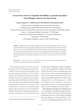 Lernaeenicus Ramosus (Copepoda: Pennellidae), a Parasite of Groupers from Off Japan, with Two New Host Records