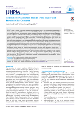 Health Sector Evolution Plan in Iran; Equity and Sustainability Concerns