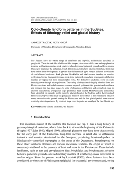 Cold-Climate Landform Patterns in the Sudetes. Effects of Lithology, Relief and Glacial History