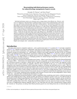 Renormalizing Individual Performance Metrics for Cultural Heritage Management of Sports Records