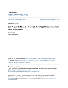 Can Yoga Help Make the World a Better Place? Perceptions from Adult Practitioners