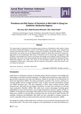 Jurnal Riset Veteriner Indonesia Journal of the Indonesian Veterinary Research P-ISSN: 2614-0187, E-ISSN:2615-2835 Volume 4 No