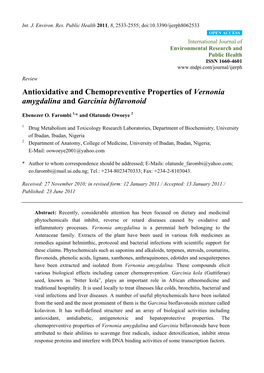 Antioxidative and Chemopreventive Properties of Vernonia Amygdalina and Garcinia Biflavonoid
